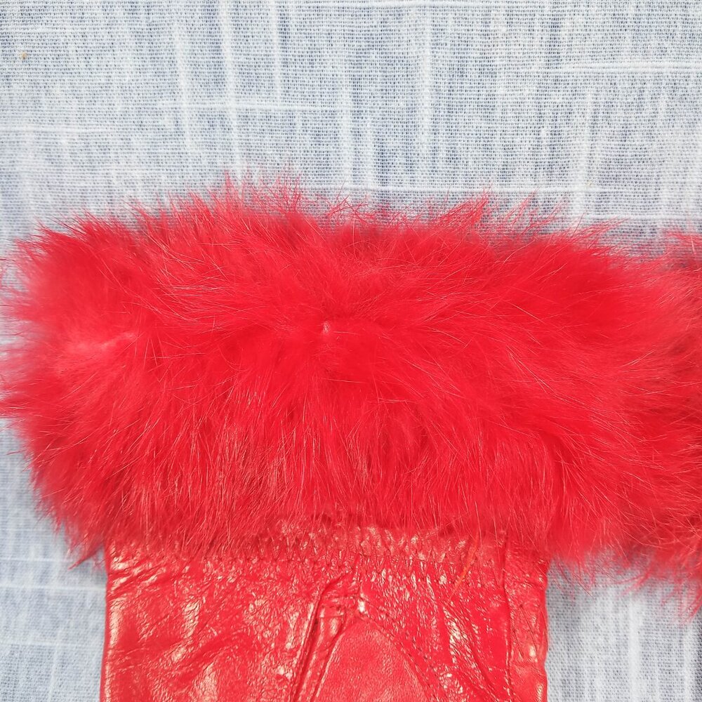1970s Red Leather Rabbit Fur Gloves - image 3